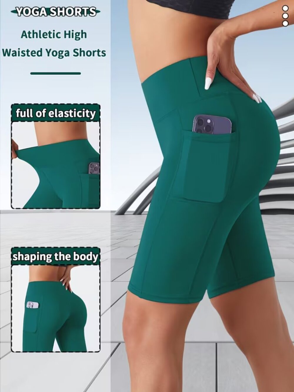 Women's High Waisted 8" Inseam Stretch Bike Shorts Color Dk Green Sizes M -XL